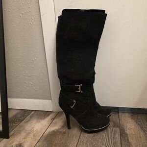 Black High Heel Knee-High Boots